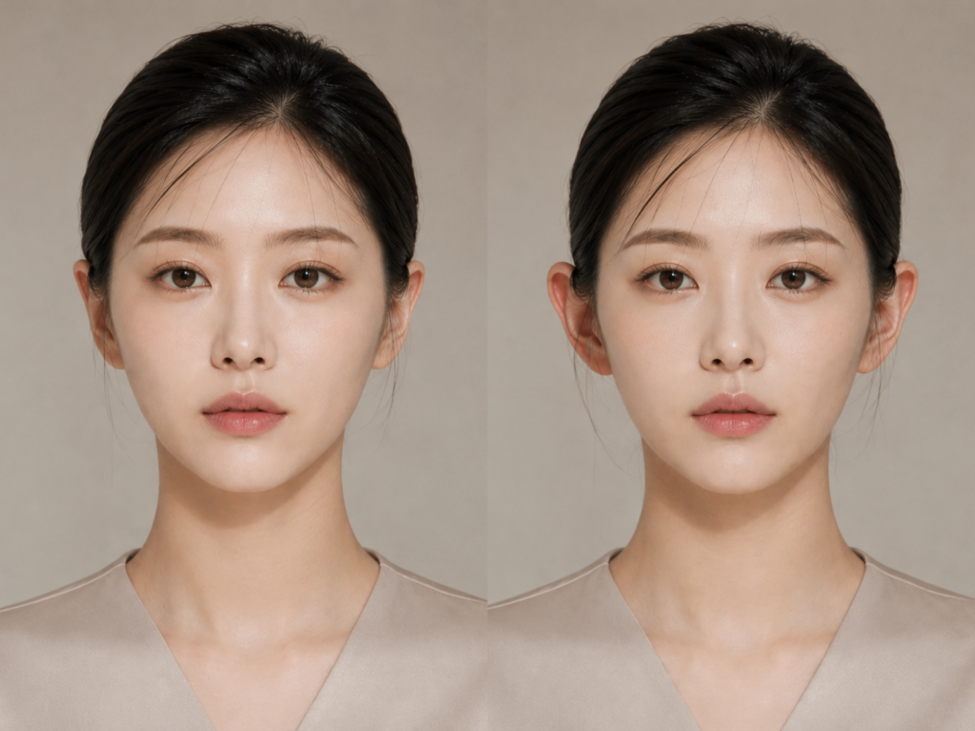 귀 각도에 따라 얼굴 폭이 달라 보이는 비교